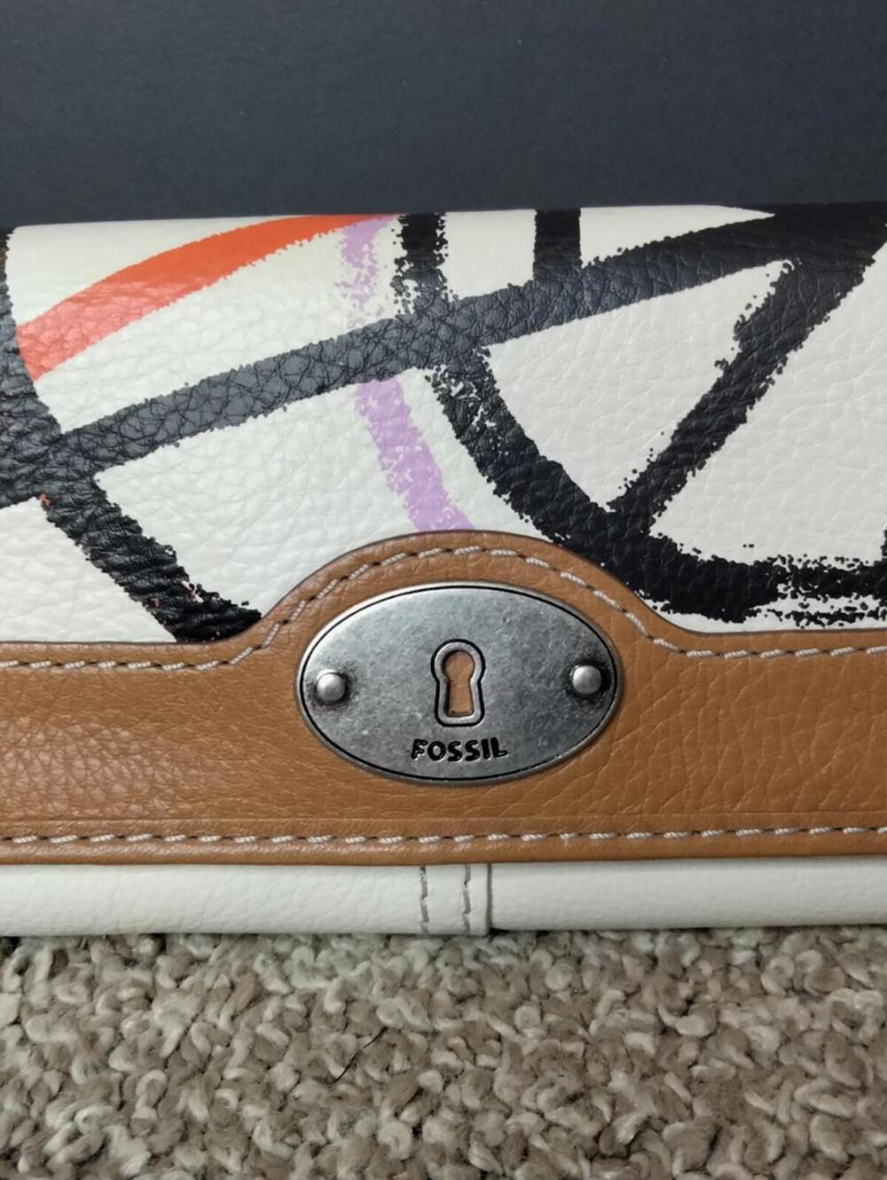 Fossil Key Per Wallet Leather Multicolor Wheel Coated Multi-Fold Geometric